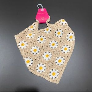 Crochet White‎ Daisy Head Bandana with Neutral Beige